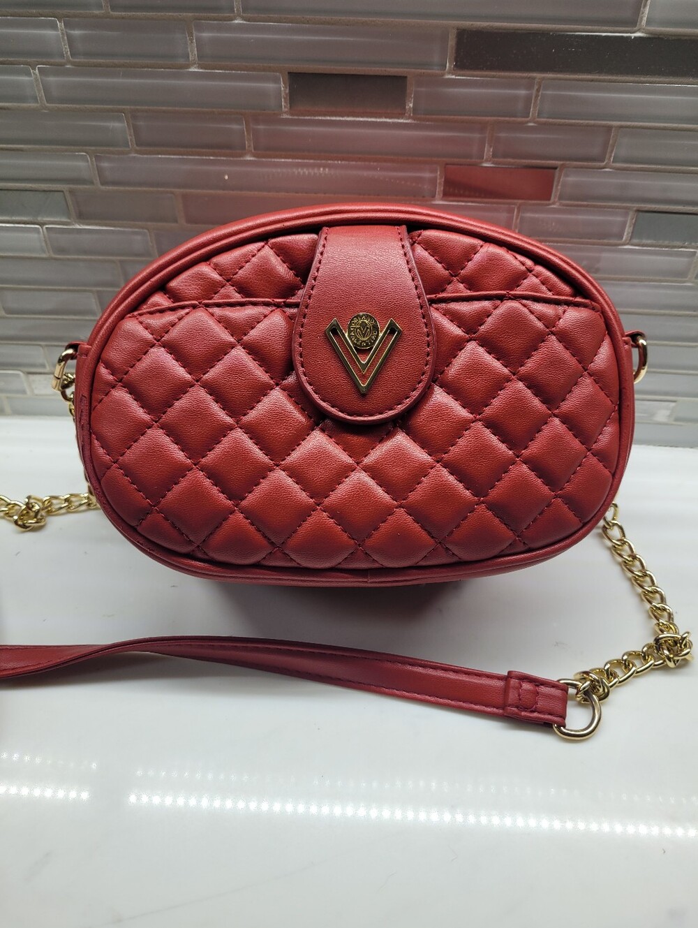 Valentno Orlandi Quilted Red Crossbody With gold-tone hardware
